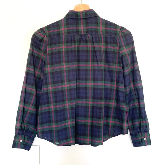 Ralph Lauren Girls Ruffle Navy Blue Plaid Long Sleeve Blouse Shirt 10 - Picture 2 of 9